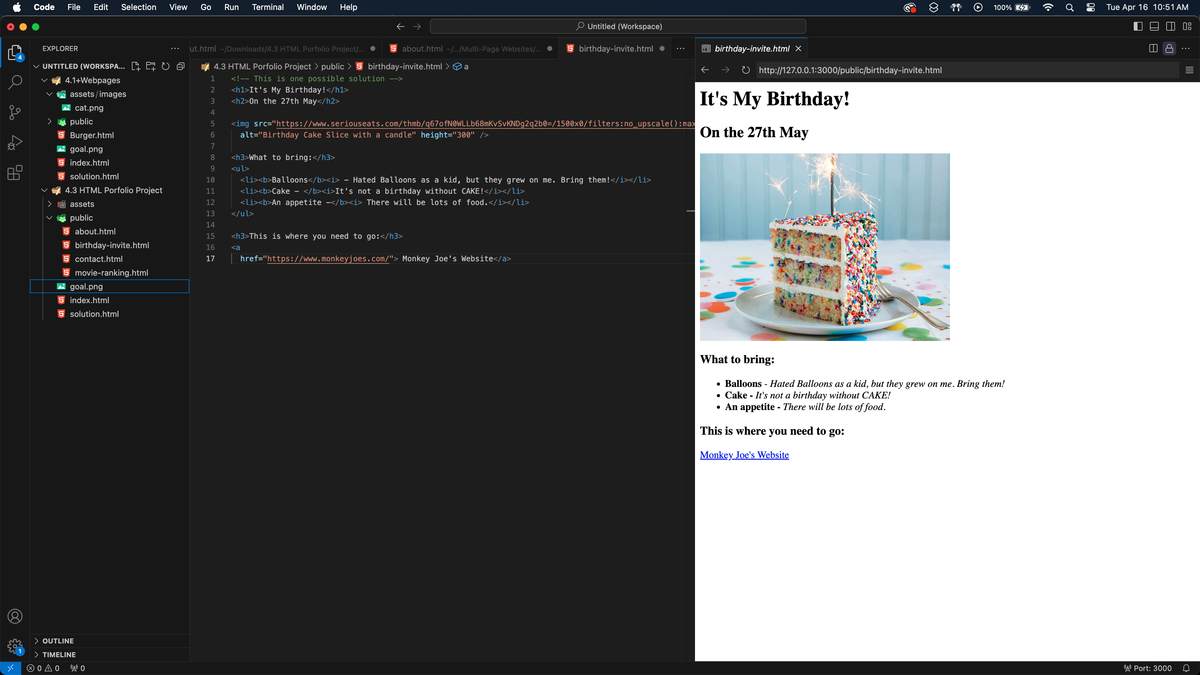 Birthday Invite Project Screenshot